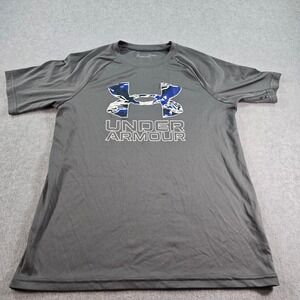 Under Armour Kids Youth T Shirt Gray Camo Logo Short Sleeve Athletic Top YLG